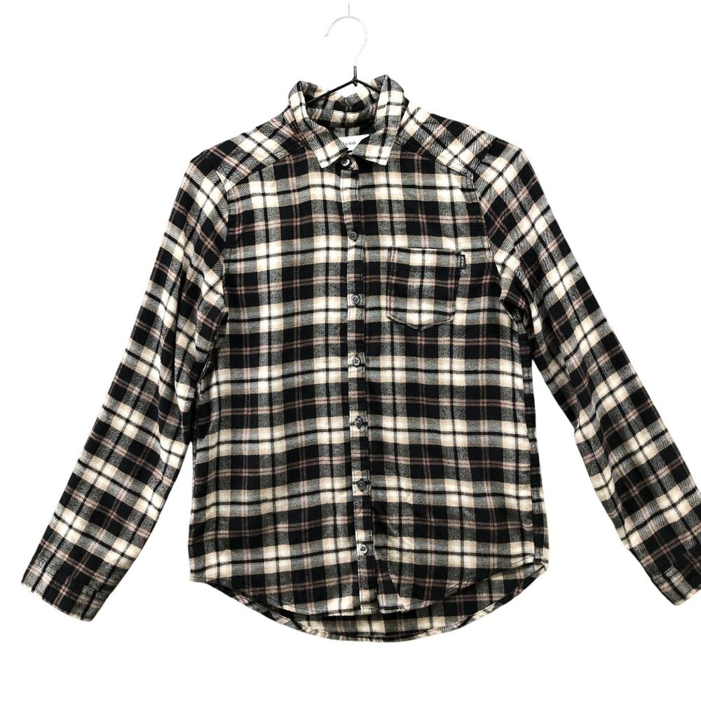 Abercrombie Kids Girls 11/12 Flannel Shirt Black Pink/Beige Plaid Fall